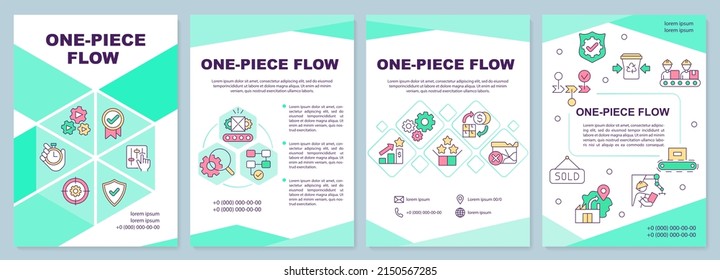 One piece flow brochure template. Lean manufacturing. Leaflet design with linear icons. 4 vector layouts for presentation, annual reports. Arial-Black, Myriad Pro-Regular fonts use
