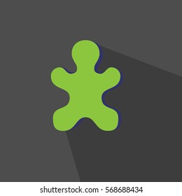 The One piece of the green puzzle with the long shadow isolated on the dark gray background