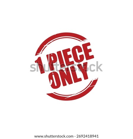 One piece only red grunge stamp label vector design on white background.