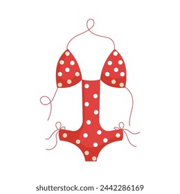 One piece Red Polka Dot Swimsuit with ties for the beach and swimming pool. Vector illustration isolated on white background