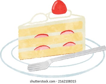 One Piece of Strawberry Cake on the Plate with Fork