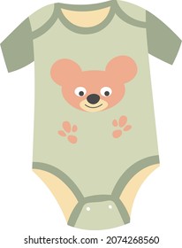 One piece suit, costume for newborn babies and grown kids. Isolated clothes with woodland animal print, small size for infants. Fashion and trends for kiddo. Vector in flat style illustration