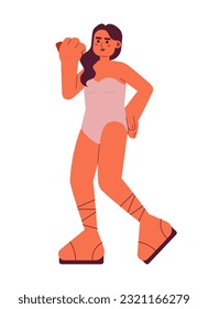 One piece swimsuit young indian woman posing semi flat colorful vector character. Vacation. Resort chic. Editable full body person on white. Simple cartoon spot illustration for web graphic design