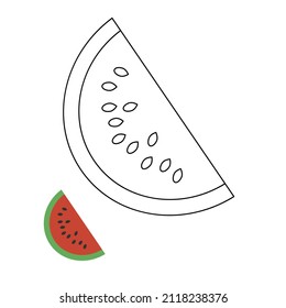 one piece of watermelon linear illustration. Coloring book for children.