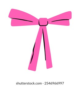 One pink bow in flat style. Vector bow hand drawn isolated on white background. Doodle sketch illustration for boxes