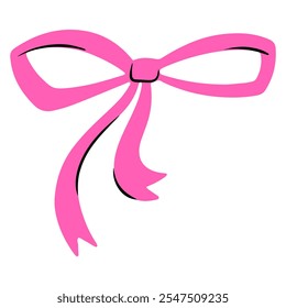 One pink bow in flat style. Vector bow hand drawn isolated on white background. Doodle sketch illustration for boxes and gifts