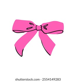 One pink bow in flat style. Vector illustration for cards, boxes and gifts