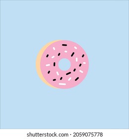 one pink donut covered with black and white meses