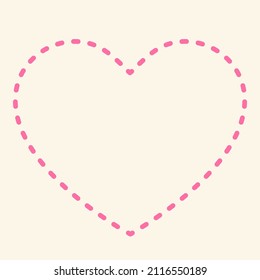 Corazón de papel rosa como ilustración de vector de línea discontinua para San Valentín, día de la madre, día de la boda