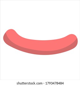 One pink sausage with a white background
