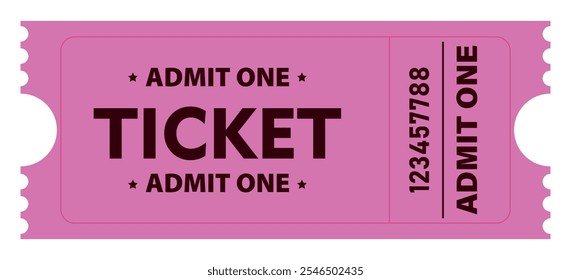 One pink ticket for good luck. On a white background.Holiday fun competition victory.