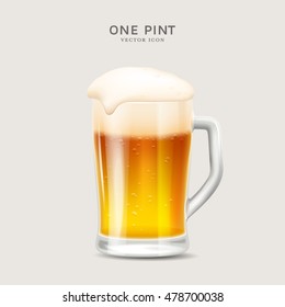 one pint - detailed realistic vector illustration of a fresh glass of beer, great for Oktoberfest designs