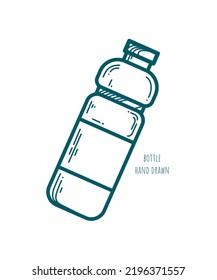 One plastic bottle with blank label hand drawn on white background. Vector icon. Water supply.
Carbonated drink. Lemonade. Decorative element for advertising layout design. Healthy lifestyle. Sketch.