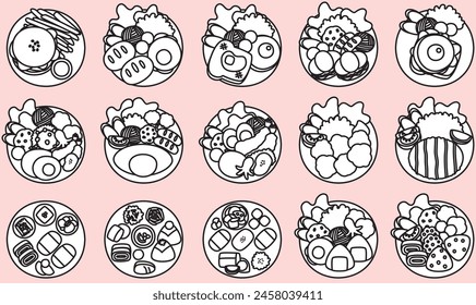 One plate food illustration set (black and white)