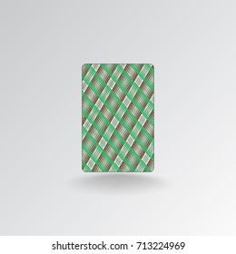 One playing card with a shirt up. From green and brown stripes. With shadow, on white background. Vector image.