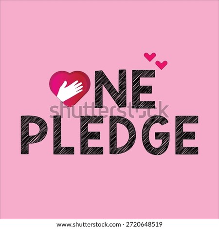 One pledge infographic  red heart shape and hand touching heart. humanity, commitment, charity vector design.