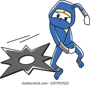 One point illustration a ninja throwing shuriken