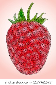 One polygonal raspberry fruit isolated on the gradient background. Modern mosaic triangular geometric style. Vector illustration. 