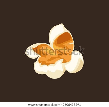 One popcorn isolated on dark background. Fast food icon. Vector cartoon flat illustration. 