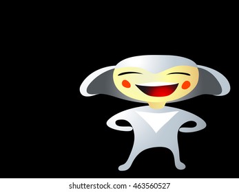One positive monster child laughing on a black background