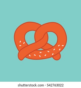 a one pretzel illustration isolated in a light blue background
