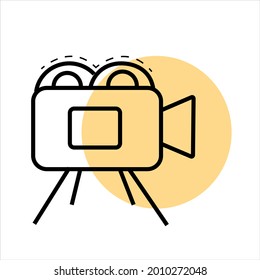 ein Projektorsymbol für die Vorführung alter Filme auf weißem und gelbem Hintergrund