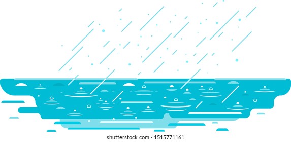 One puddle with raindrops in flat style isolated