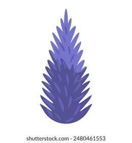 One purple tall pine or spruce, large tree from night park or forest vector illustration