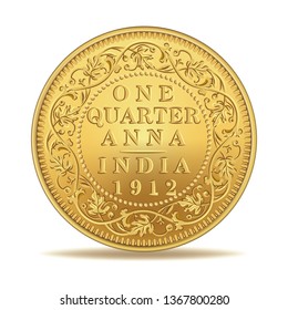 One quarter anna indian antique coin 1912 in vector illustration