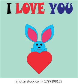one rabbit illustration design with i love you sayings