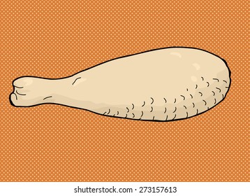 One raw poultry meat drumstick cartoon on brown background