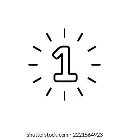 One with rays line icon. First place, top, career path, 1, 1st, the best, winner, win, trophy, competition, contest, take part participant, participate, anniversary. Business concept. Vector line icon
