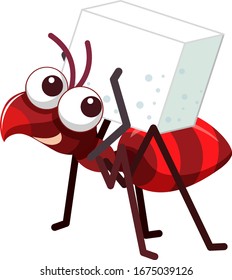One red ant with sugar on white background illustration