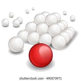 One red ball fall down to Pyramid bottom  Conceptual Vector illustration