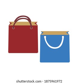Una bolsa roja y una azul de papel en blanco