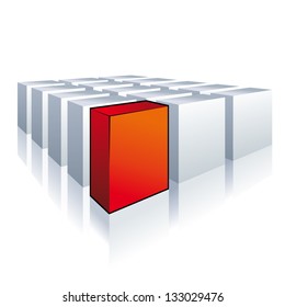 One red box with white boxes