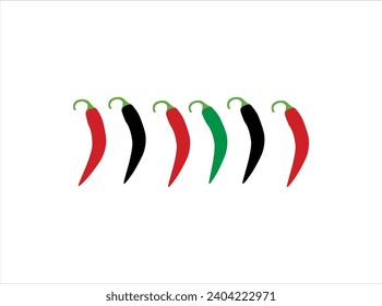 One red chili pepper is the other, Chili pepper pods set realistic shadow,Green chilli sticker on white hot pepper levitates on a white background,
Red hot  pepper, whole and sliced, isolated on ,