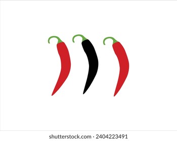 One red chili pepper is the other, Chili pepper pods set realistic shadow,Green chilli sticker on white hot pepper levitates on a white background,
Red hot  pepper, whole and sliced, isolated on ,

 