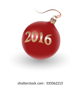 one red christmas ball over white background
