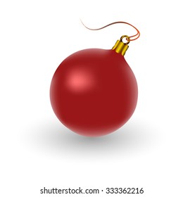 one red christmas ball over white background