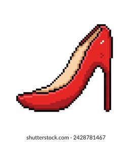 One red high heels shoe. Pixel bit retro game styled vector illustration drawing. Simple flat cartoon styled drawing isolated on white square background.
