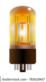 One red hot guitar amplifier valve over a white background
