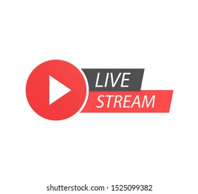 Un icono rojo de transmisión en directo. Símbolo rojo y botón de transmisión en vivo.Icono en fondo blanco.