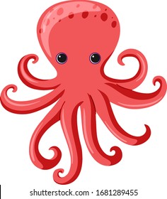 One red octopus on white background illustration