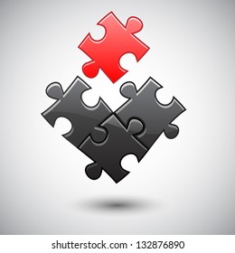 One red puzzle with three black. eps10