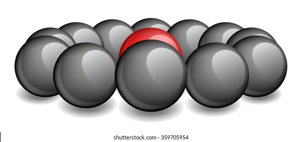 One red sphere is surrounded black