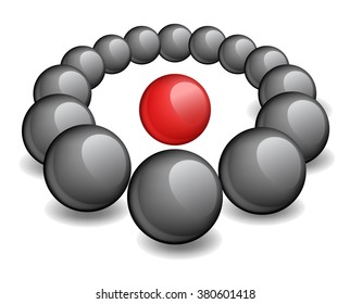 One red sphere is surrounded black, the conceptual vector image 