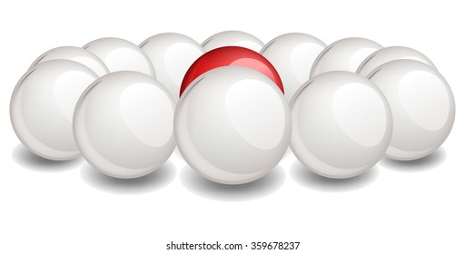 One red sphere is surrounded white