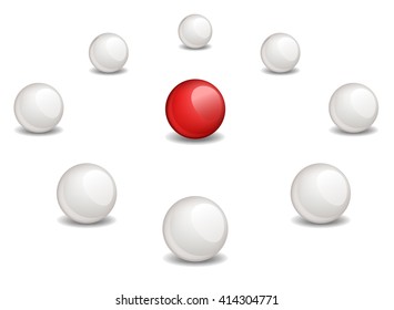 One red sphere is surrounded white, the conceptual vector image 