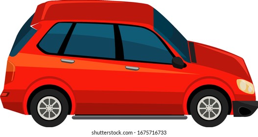 One red SUV car on white background illustration